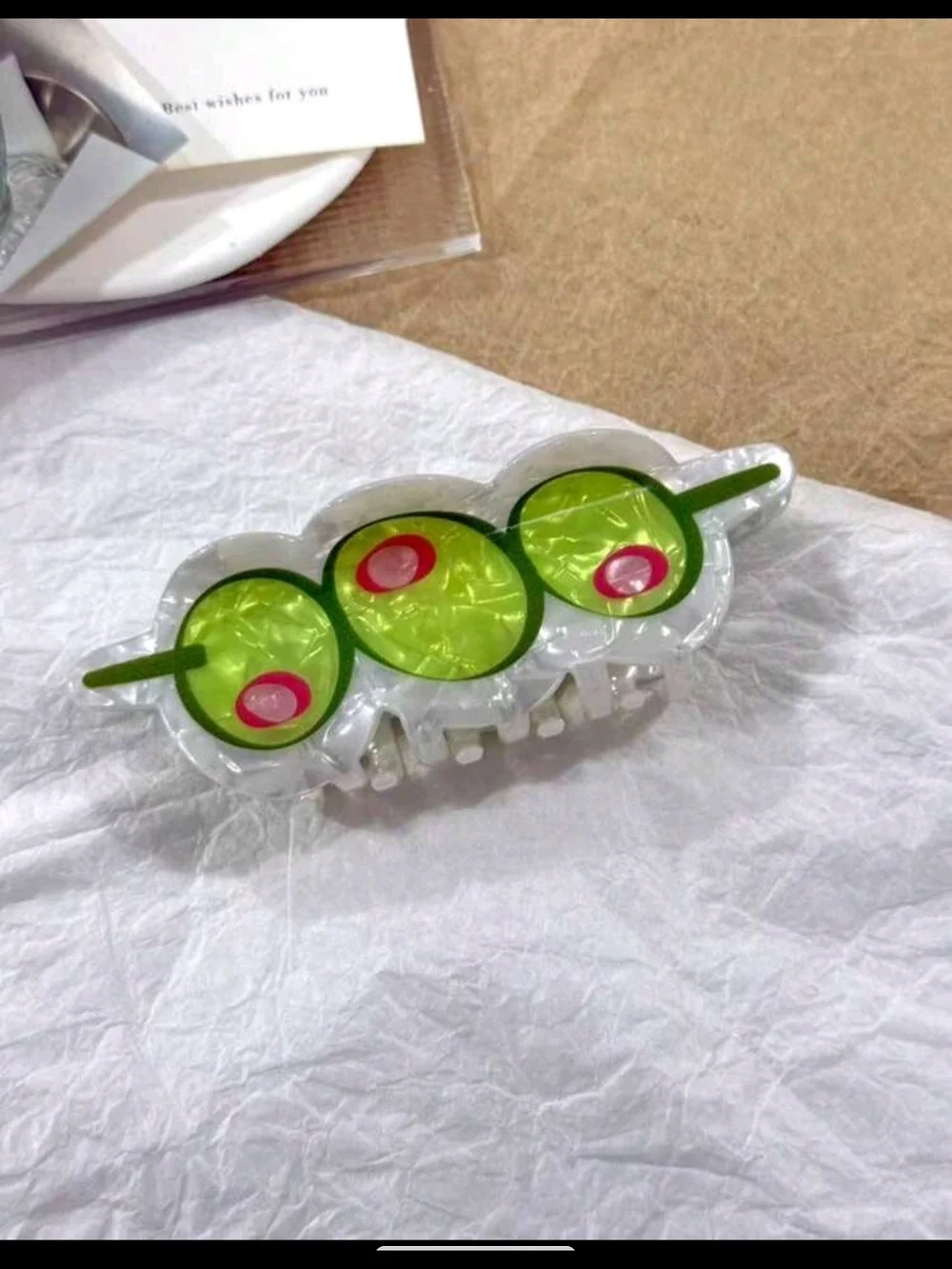 HawaJewels Lime Green Olive Skewer Acrylic Hair Claw